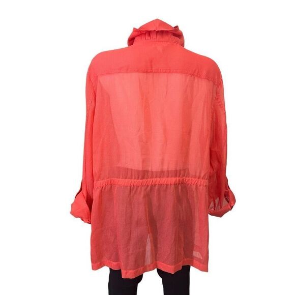 Chico’s Amelia Orange Sheer Button up Jacket Cover Up Lightweight sz 3 ( XL /16) - Picture 8 of 12